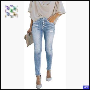 Boyfriend Skinny Jeans Ripped Distressed Stretchy Denim High Waisted Pants